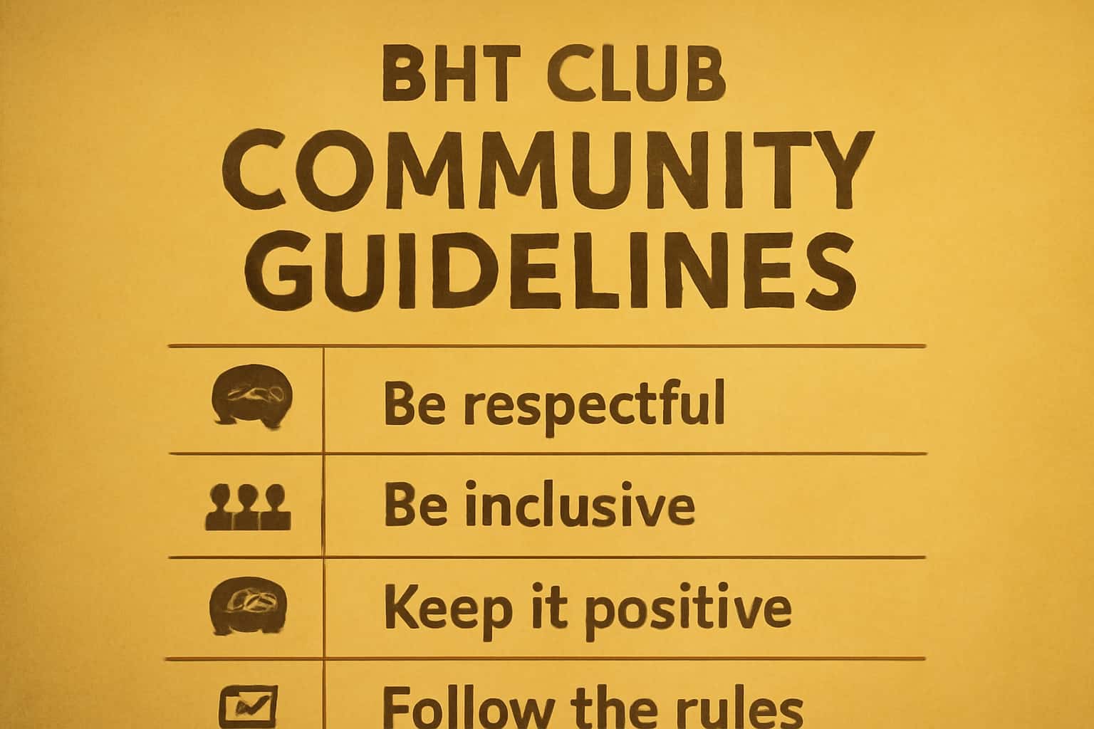 An informative scene representing BHT Club Community Guidelines with a focus on community safety and respect.