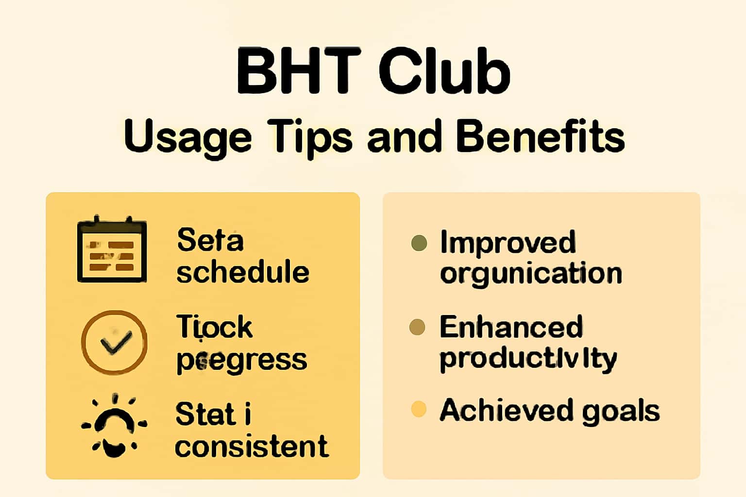 An informative scene showcasing BHT Club usage tips and benefits.