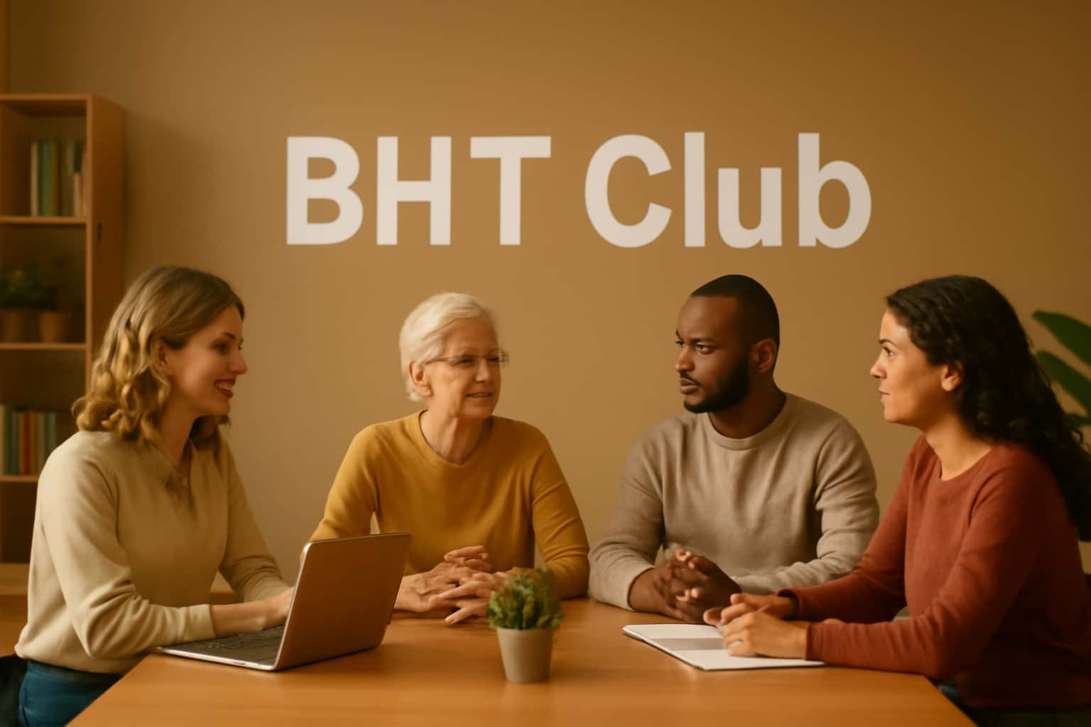 An illustrative representation of connecting with a community, featuring the text 'BHT Club'.
