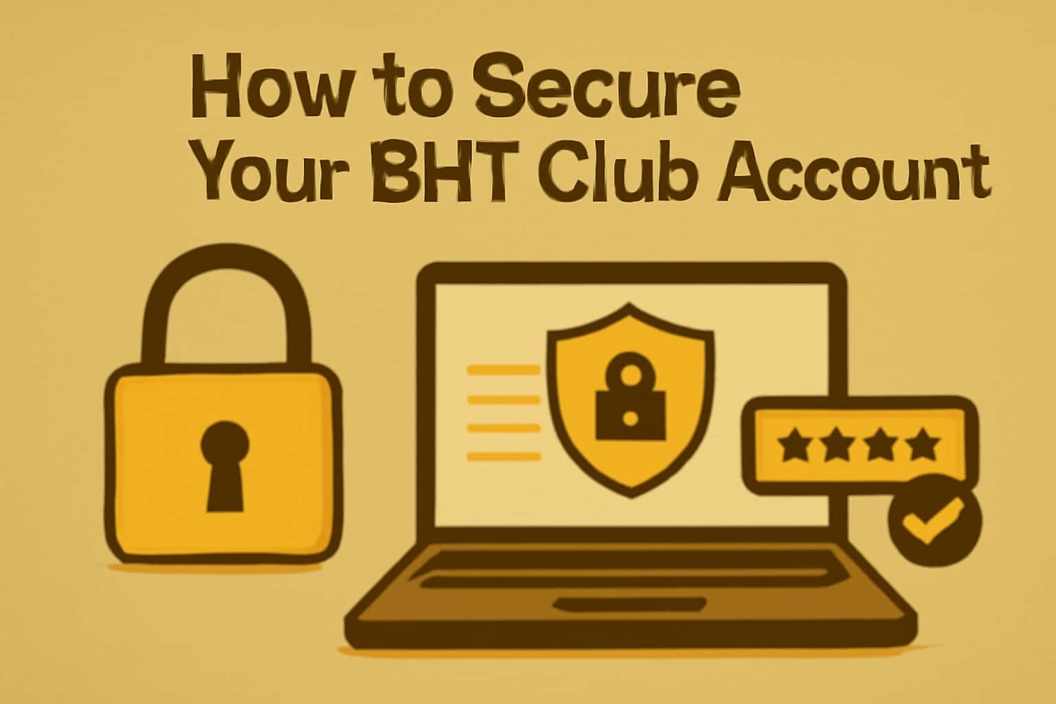 A visual representation of account security measures for BHT Club, including strong passwords and privacy settings.